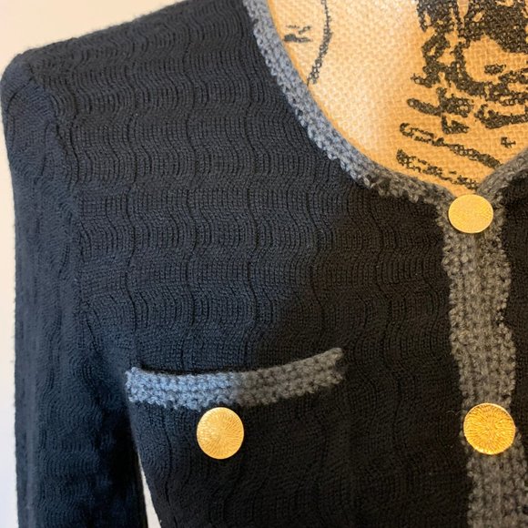 Trina Turk Black Wool Textured Knit Cardigan - Picture 2 of 8